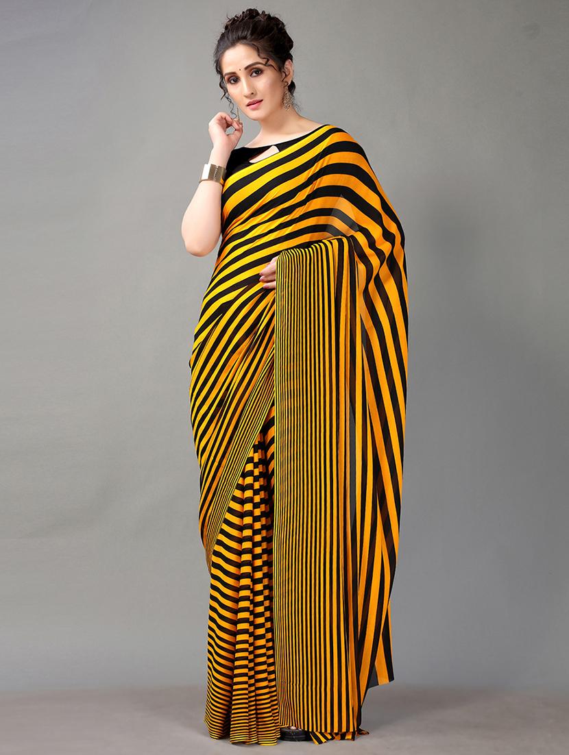 women's stripes yellow colored saree with blouse - 20424577 - Zoom Image - 0