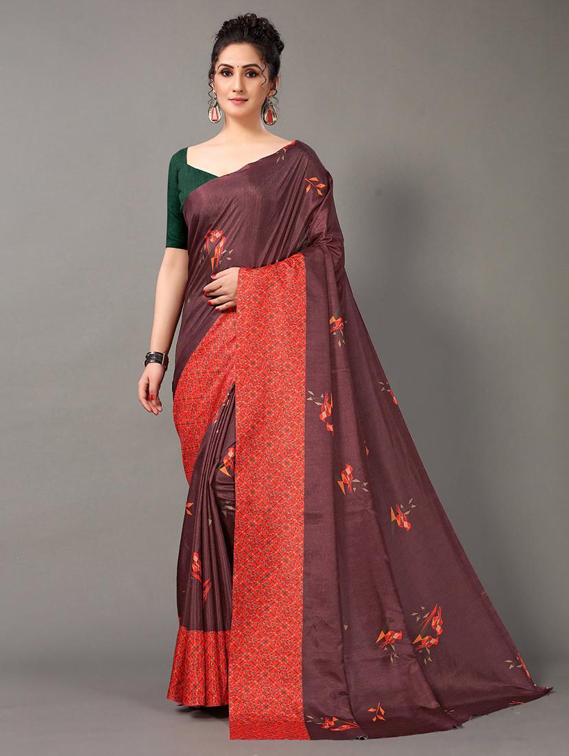 women's printed brown colored saree - 20424589 - Zoom Image - 0