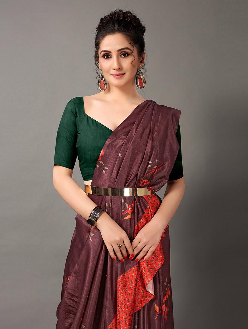 women's printed brown colored saree - 20424589 - Standard Image - 5