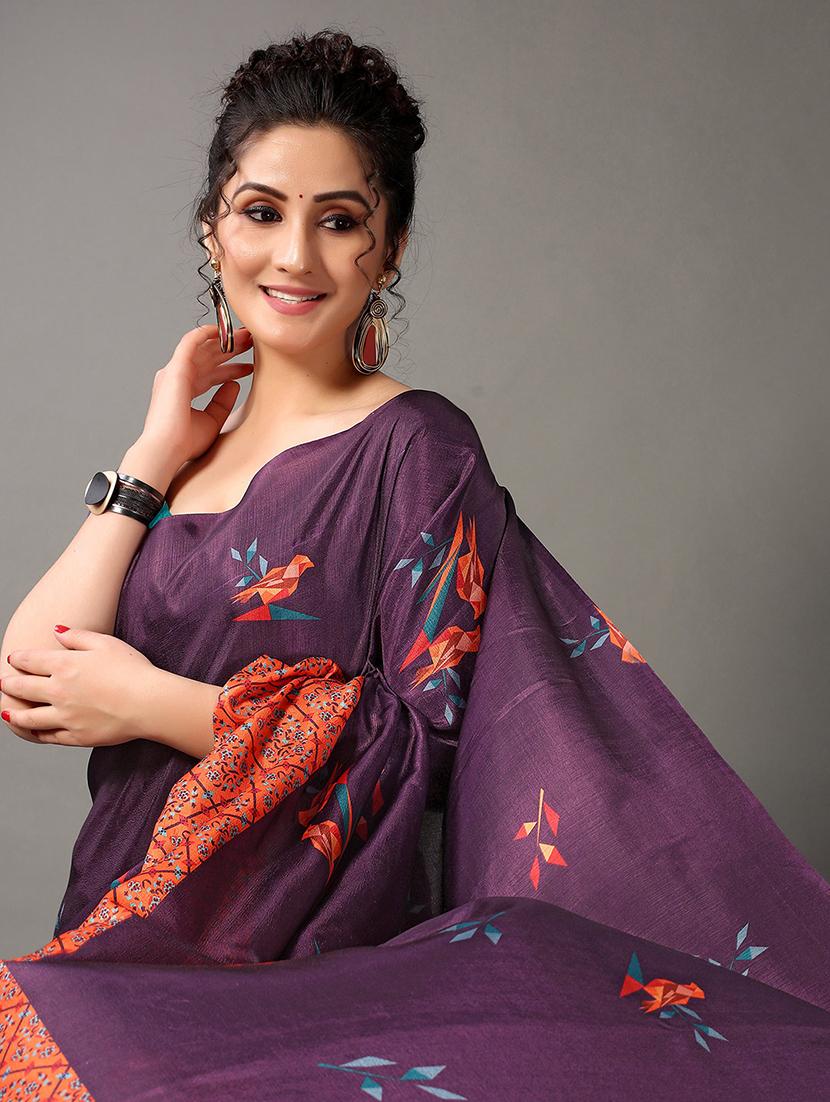 women's printed purple colored saree - 20424594 - Standard Image - 5