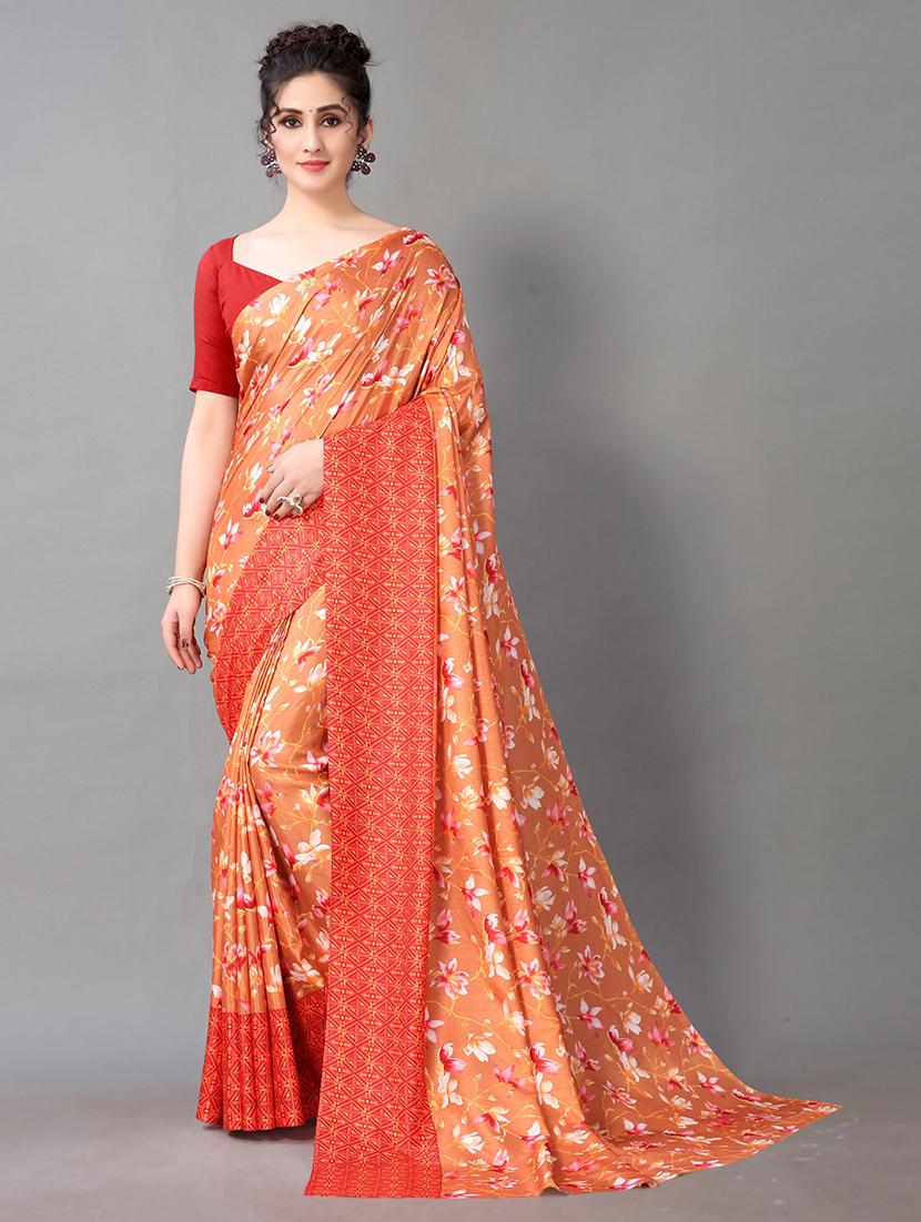 women's floral orange colored saree - 20424630 - Zoom Image - 0