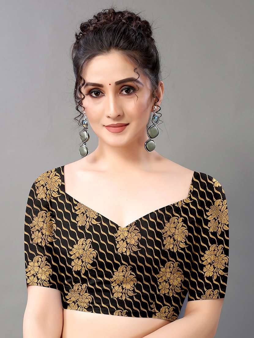 women's foil print royal blue colored saree with blouse - 20424636 -  Standard Image - 3