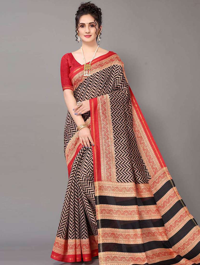 women's chevron black colored saree with blouse - 20424642 - Zoom Image - 0