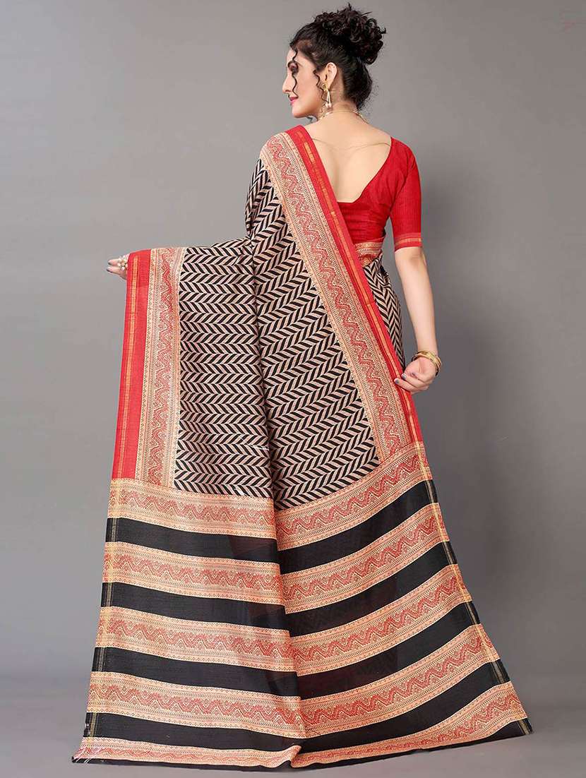 women's chevron black colored saree with blouse - 20424642 - Standard Image - 3