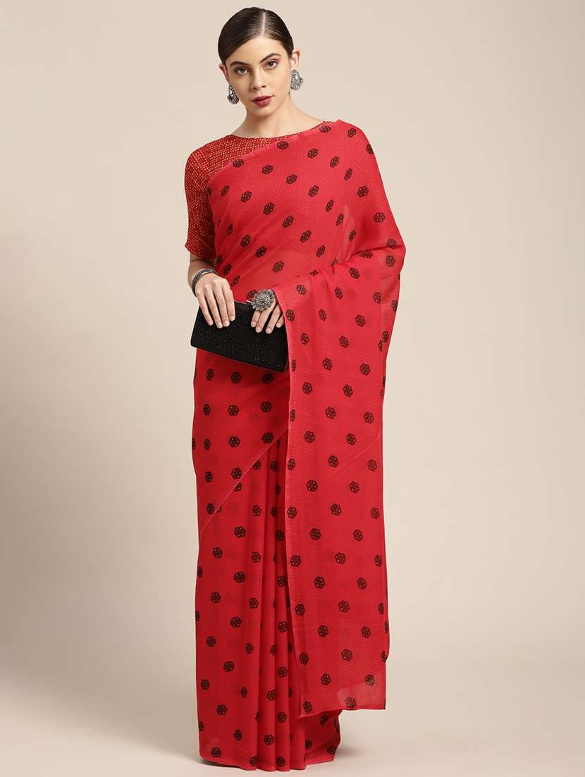 women's printed red colored saree - 20424656 - Zoom Image - 0