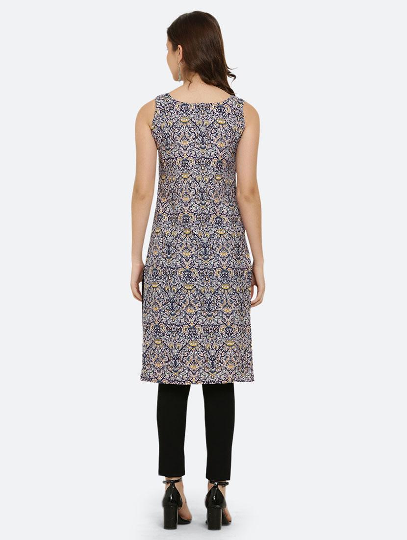 pink floral print sleeveless straight kurta - 20424961 - Standard Image - 3