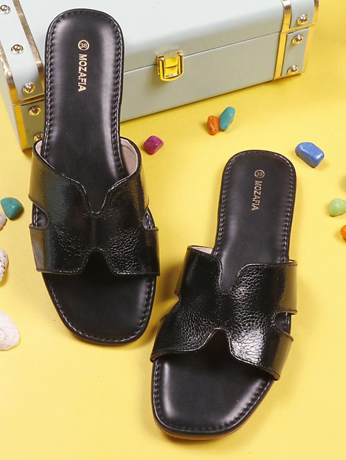 women solid black slip on casual sandal - 20425008 - Standard Image - 0