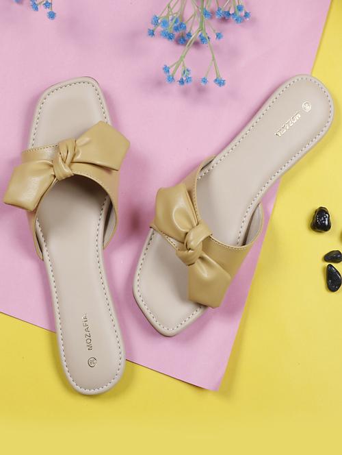 women solid lemon sherbet slip on flat sandal - 20425019 -  Standard Image - 0