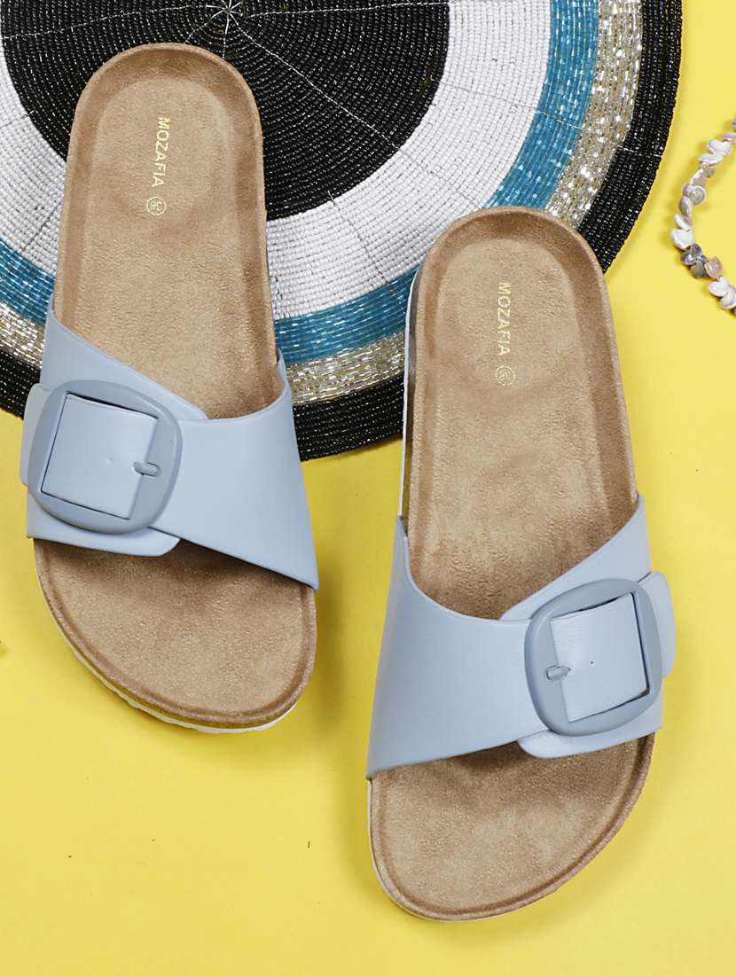 women solid light blue slip on flat sandal - 20425025 -  Zoom Image - 0