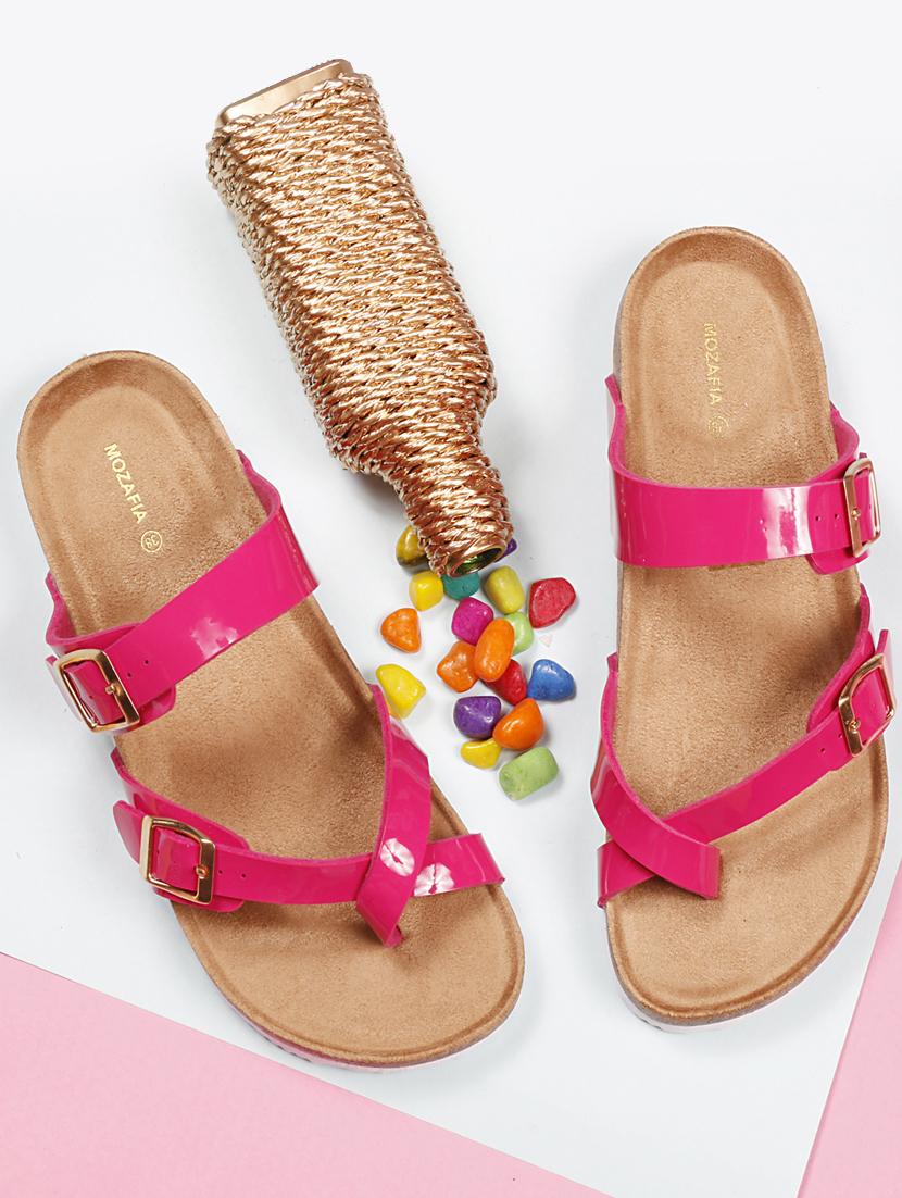 women solid pink slip on flat sandal