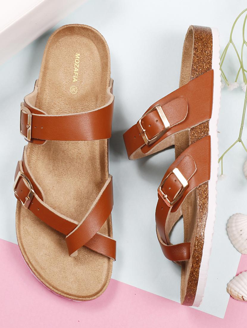 women solid tan slip on flat sandal - 20425031 - Zoom Image - 0