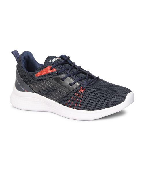 men solid navy blue lace up sneaker - 20425128 - Standard Image - 0