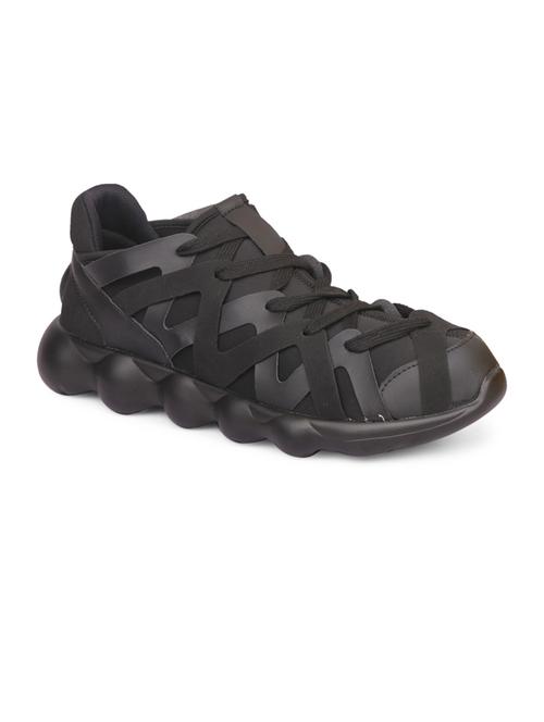 men solid black lace up sneaker - 20425194 - Standard Image - 0