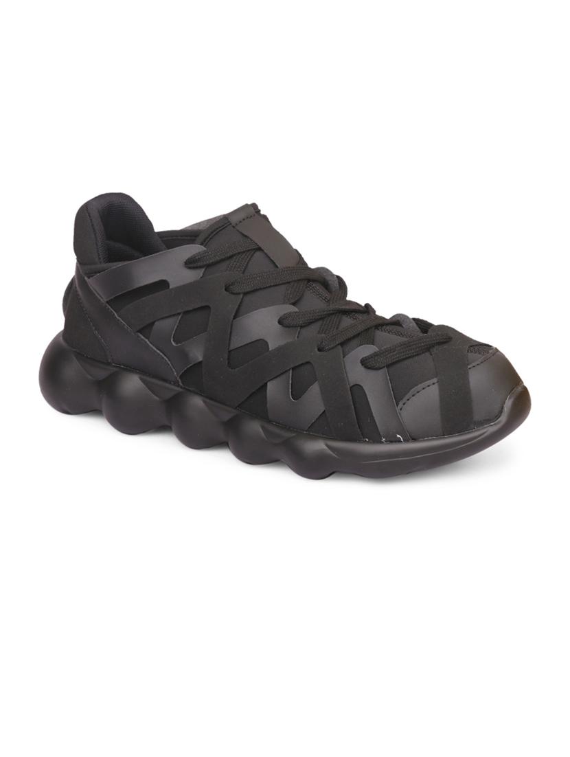 men solid black lace up sneaker - 20425194 - Zoom Image - 0