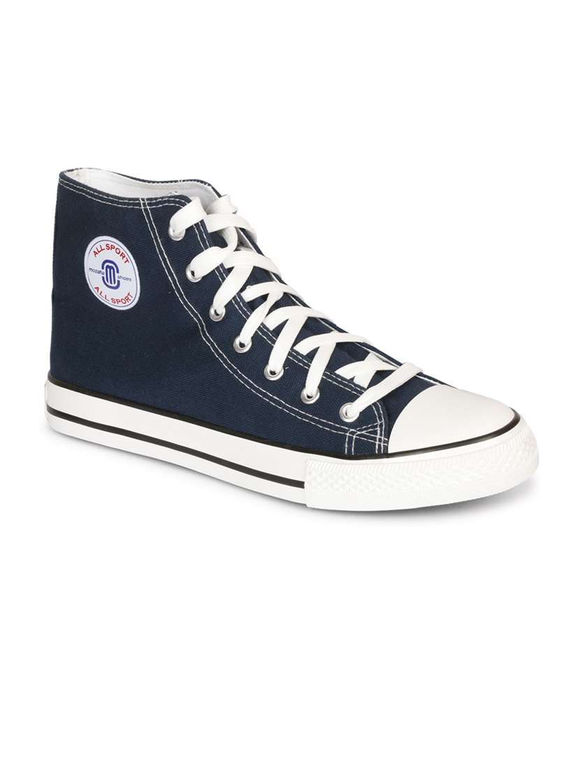 men solid navy blue high ankle lace up sneaker