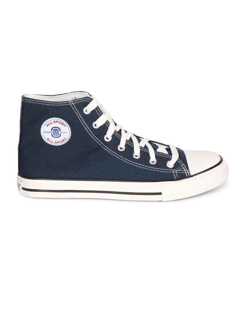men solid navy blue high ankle lace up sneaker - 20425225 -  Standard Image - 3