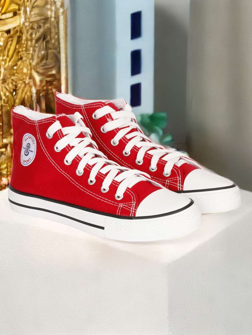 men solid red lace up sneaker