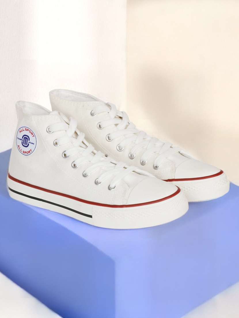 men solid white high ankle lace up sneaker