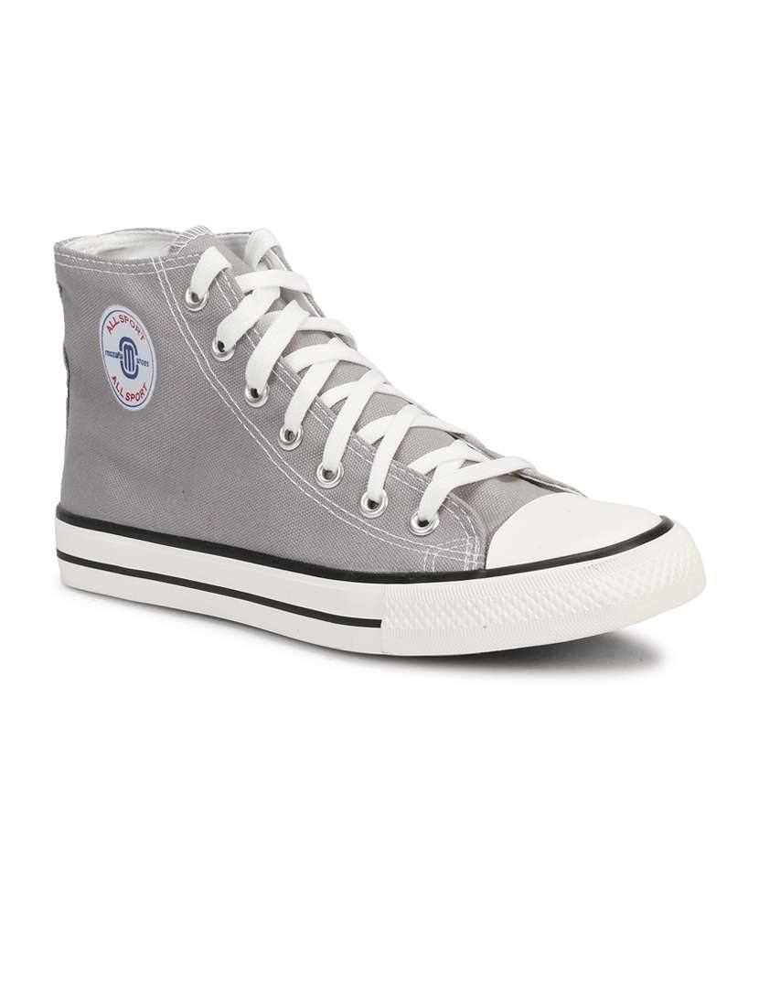 men solid grey high ankle lace up sneaker