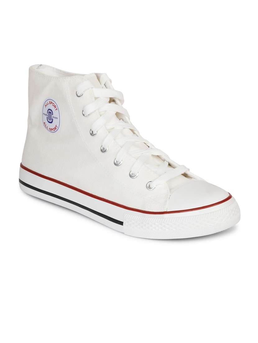 men solid white high ankle lace up sneaker