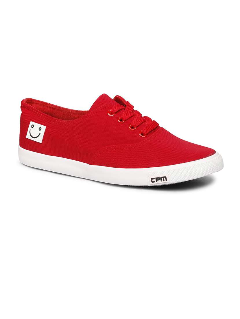 men solid red lace up sneaker