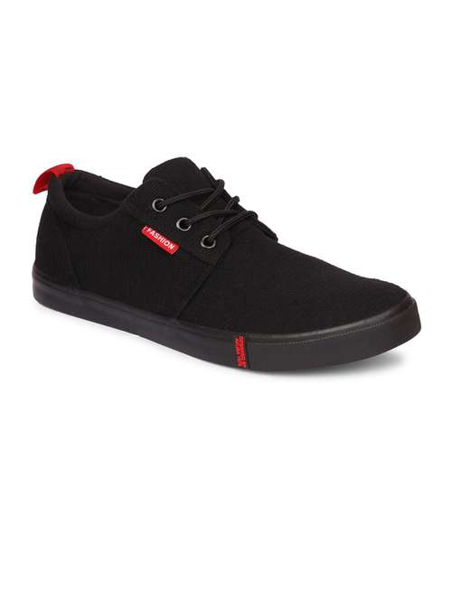 men solid black lace up sneaker - 20425376 - Standard Image - 0