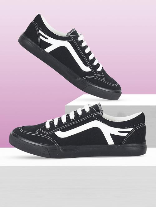 men solid black lace up sneaker - 20425399 - Standard Image - 0