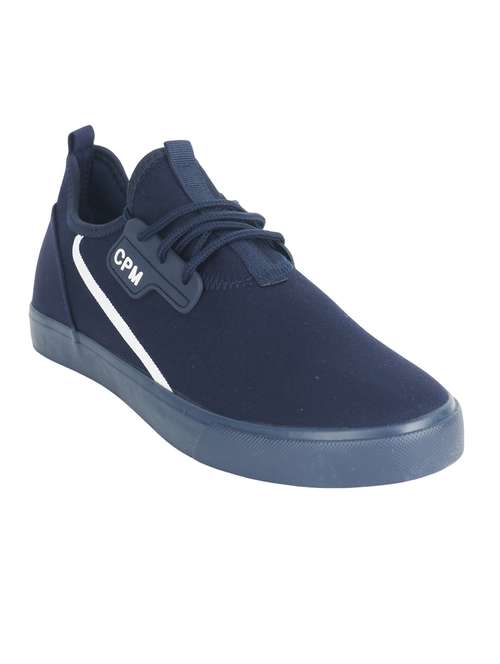 men solid navy blue lace up sneaker - 20425421 -  Standard Image - 0