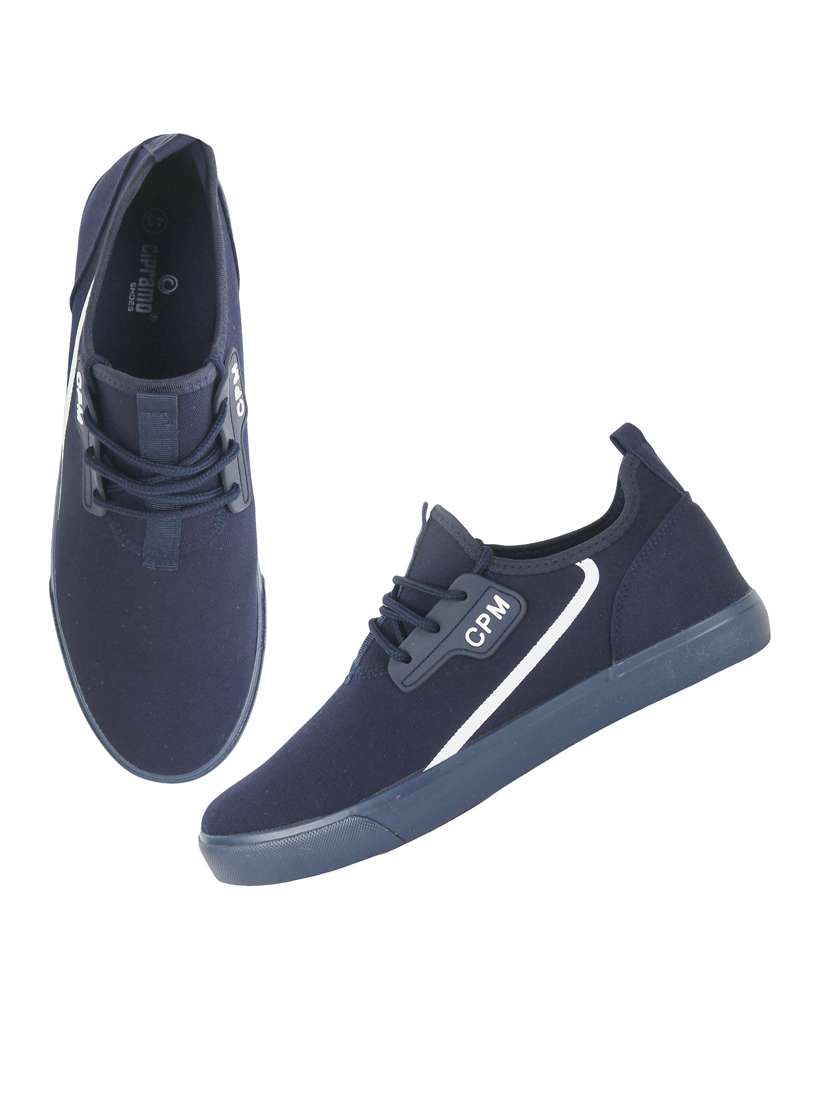 men solid navy blue lace up sneaker - 20425421 - Standard Image - 3