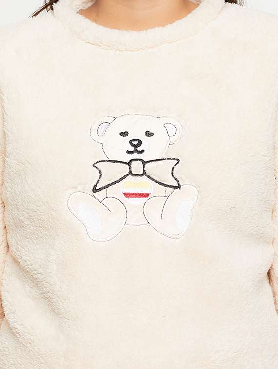 cream self design pyjama nightwear set - 20425544 -  Standard Image - 3