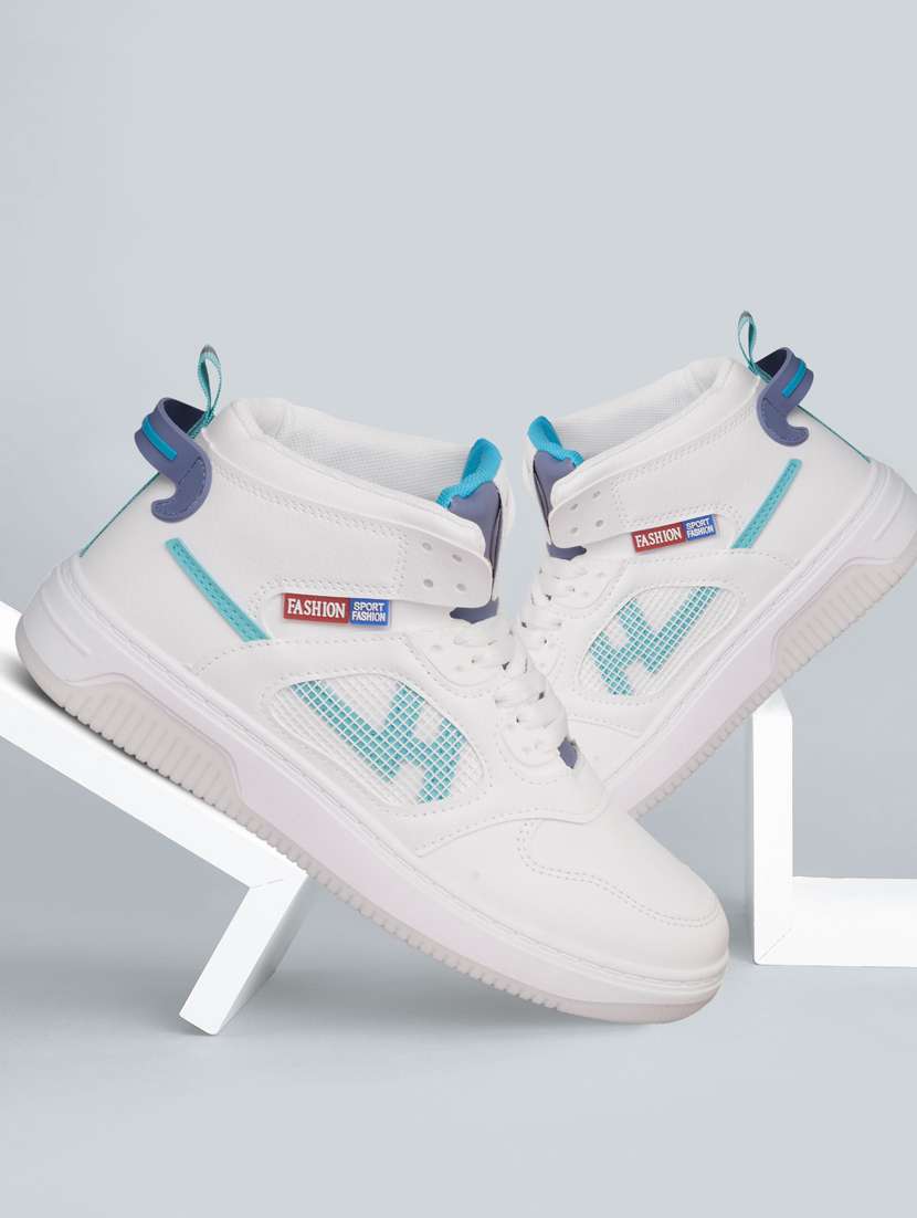 women solid white high ankle lace-up sneaker