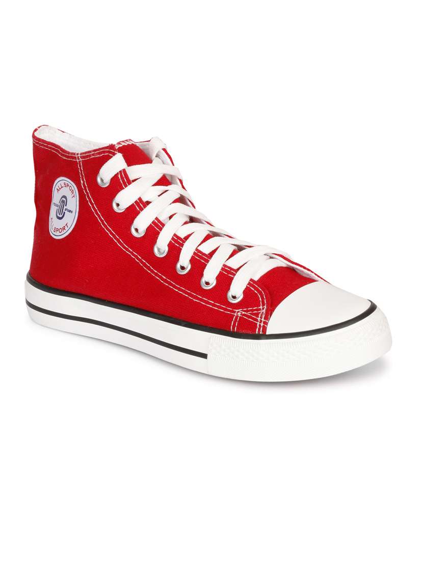 red canvas laceup sneakers