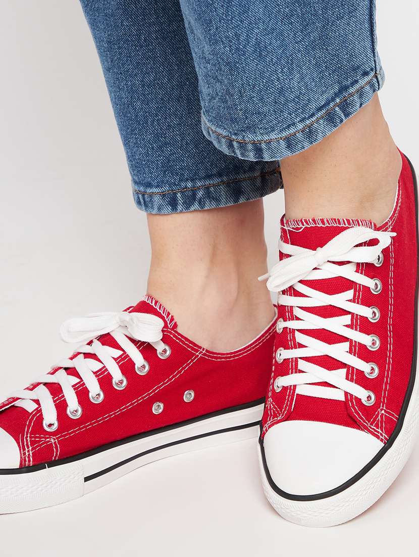 red canvas laceup sneakers - 20425662 -  Standard Image - 3