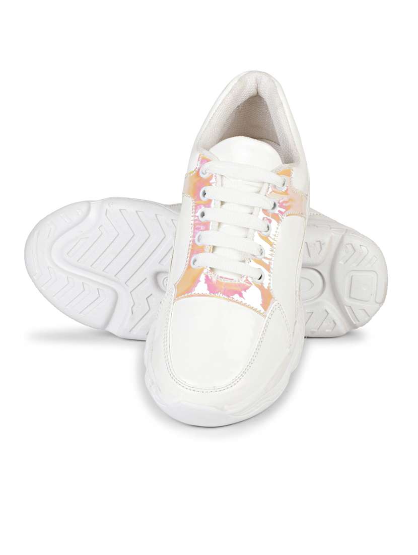women solid white lace-up sneaker - 20425688 -  Standard Image - 3