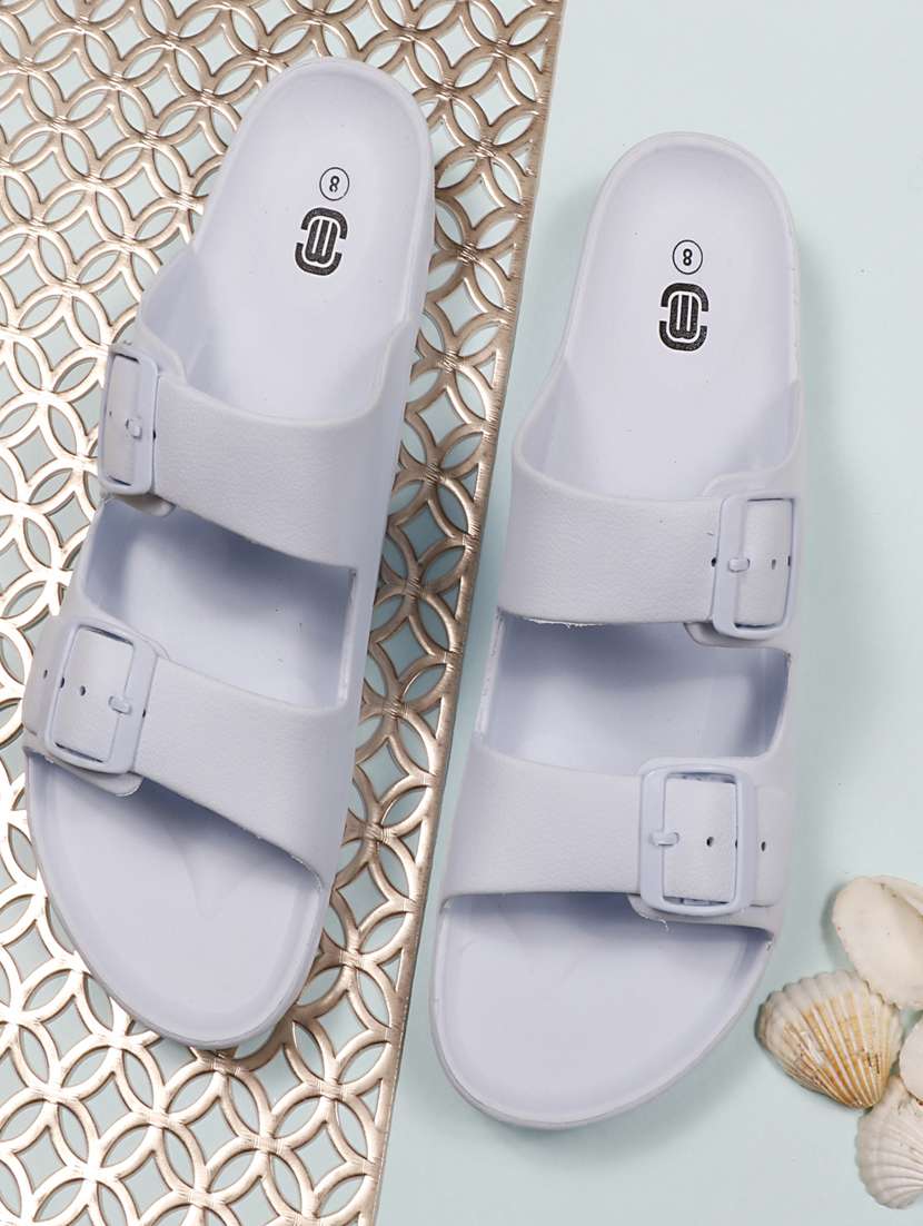 women solid white flip flops