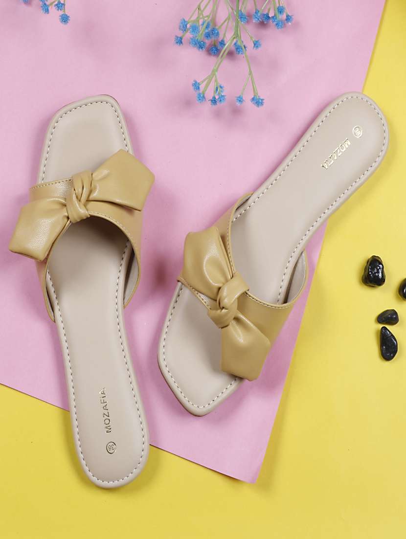 women solid lemon sherbet colored slip on flat sandal - 20425959 - Zoom Image - 0