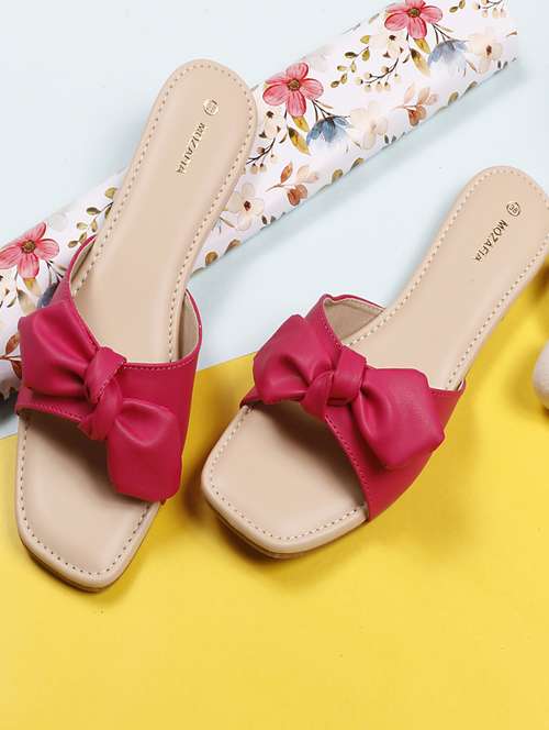 women solid pink slip on flat sandal - 20425960 - Standard Image - 0