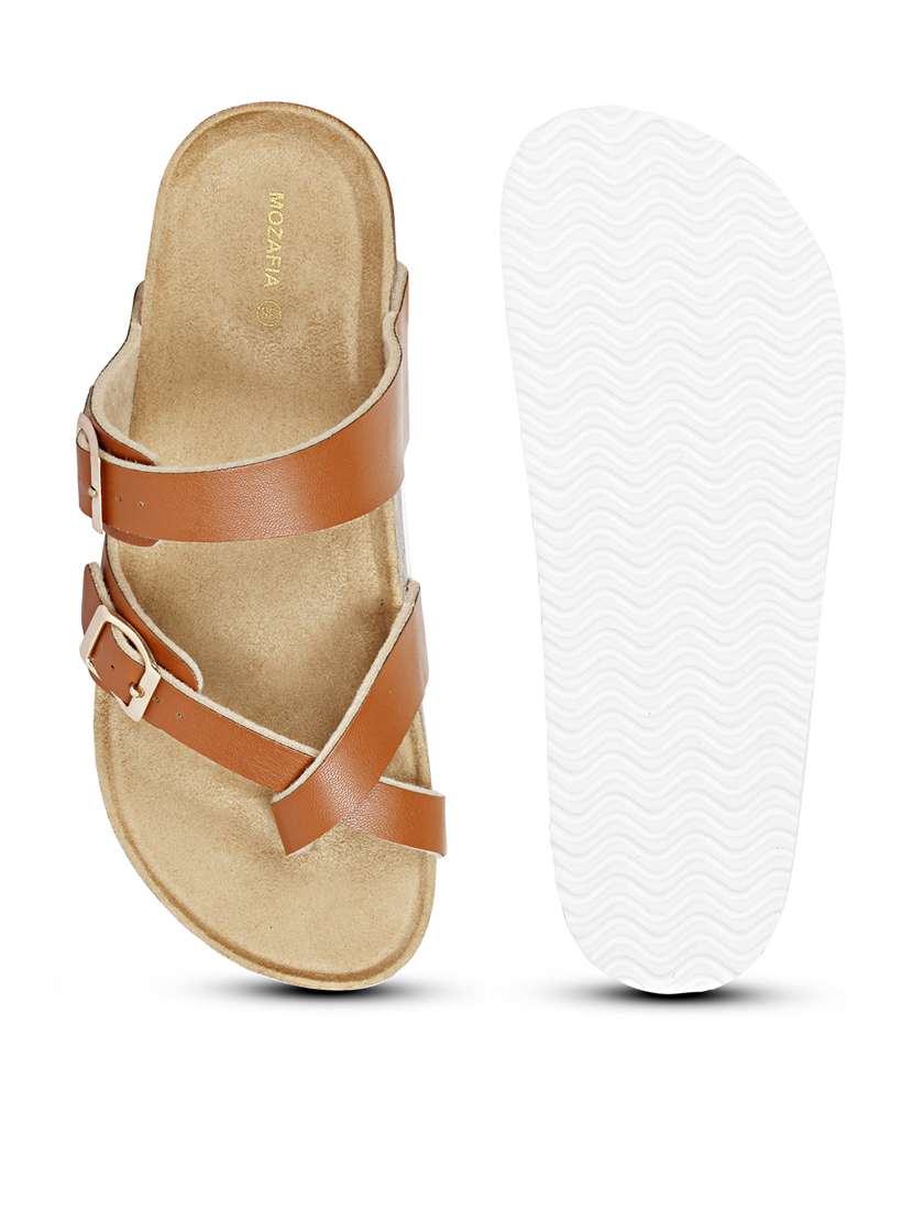women solid tan slip on flat sandal - 20425980 - Standard Image - 3