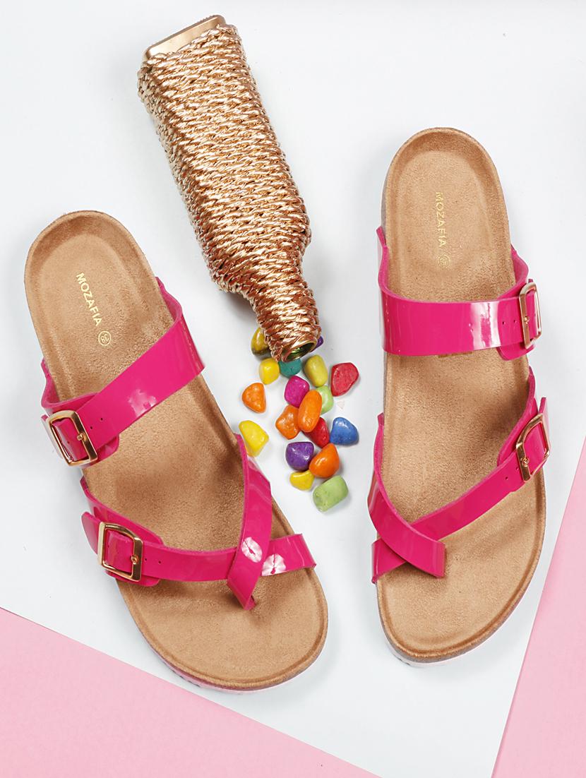 women solid pink slip on flat sandal