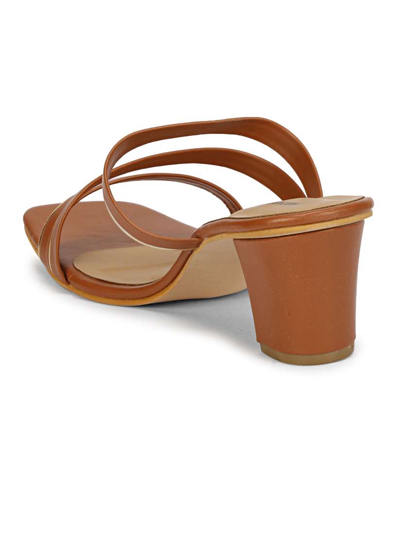 women solid tan slip on heels sandal - 20425989 - Standard Image - 3