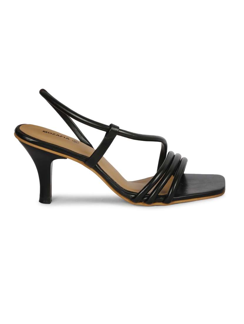 women solid black slip on heels sandal - 20426003 - Standard Image - 3