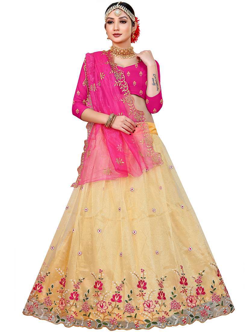 women beige semi-stitched lehenga choli - 20426522 - Zoom Image - 0