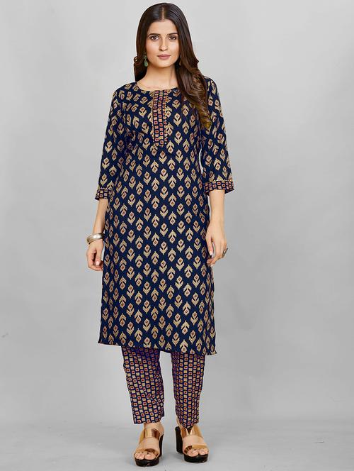 navy blue kurta pant set - 20426593 -  Standard Image - 0