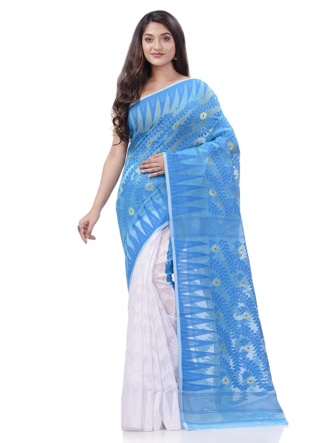 women's self design blue colored saree with blouse