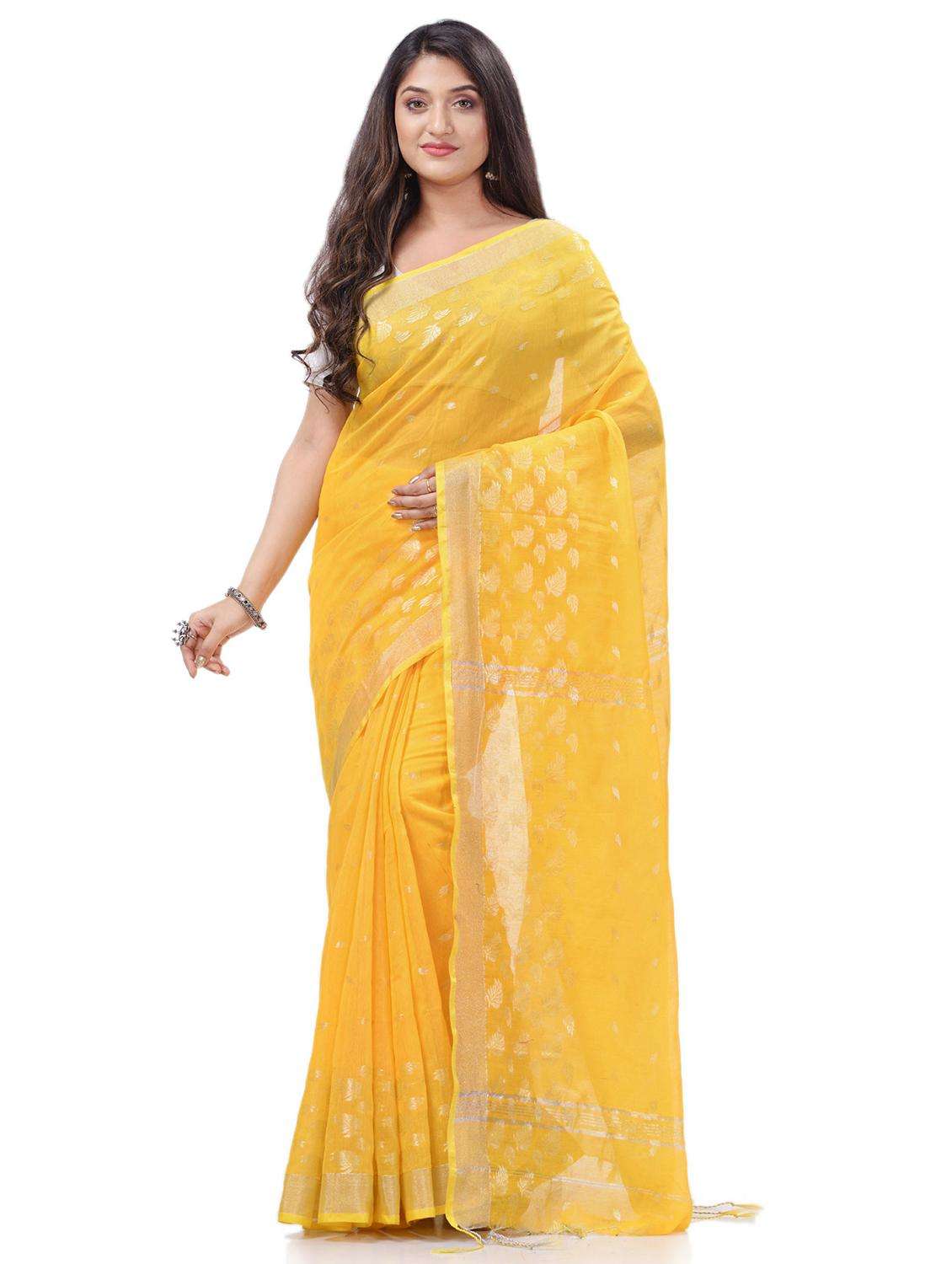 women's self design yellow colored saree with blouse