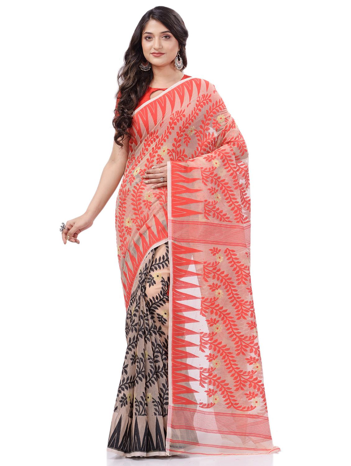 women's self design peach colored saree with blouse - 20427213 - Zoom Image - 0