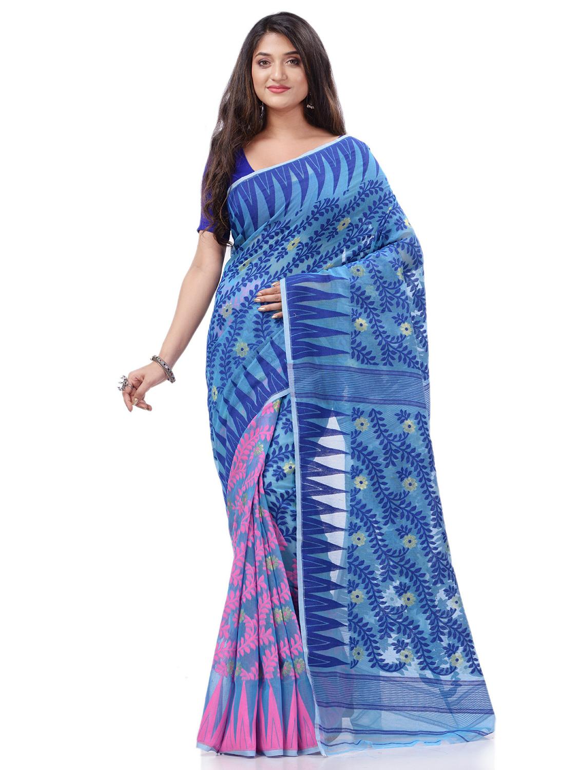 women's self design blue colored saree with blouse