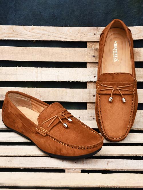 men solid tan suede slip on loafer - 20427417 - Standard Image - 0