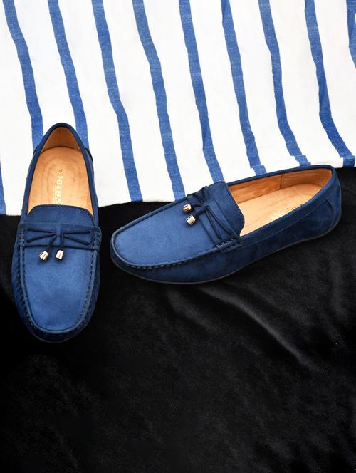 men solid navy blue suede slip on loafer - 20427419 - Standard Image - 0
