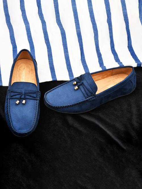 men solid navy blue suede slip on loafer - 20427420 -  Standard Image - 0